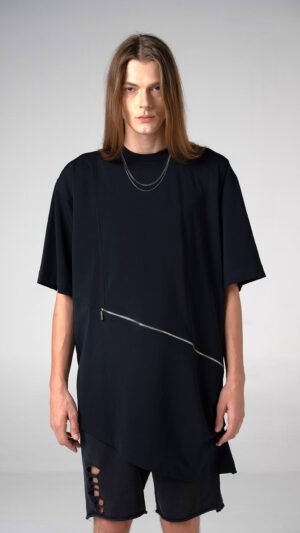 Zipper Asymmetric Hem Tee